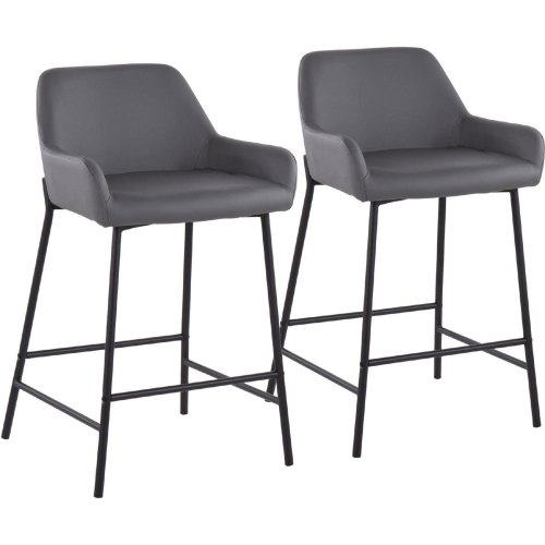 Daniella 24" Counter Stool in Grey Leatherette & Black Metal (Set of 2)